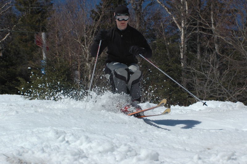 Mogul skiing closeup